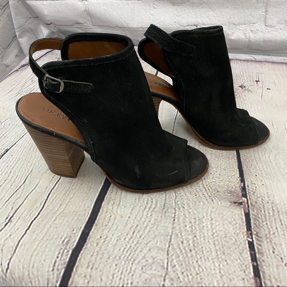 Lucky Brand Peep Toe Black Booties Size 8.5
